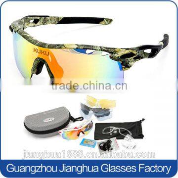 Hot cool camo frame sports glasses anti-strong glare cycling sunglasses with extra lens and case