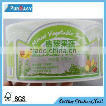 custom waterproof adhesive vinyl fruit juice label