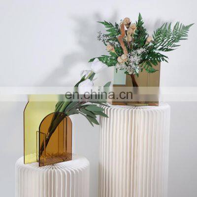 Wholesale Wedding New Clear Glass High Quality Cheap Nordic Colourful Acrylic Flower Vase photo-2