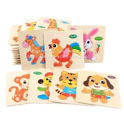 Creative Wooden Cartoon Animals Learning Puzzles Board For Kids Learning Toys