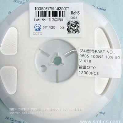 0805 100NF 10% 50V X7R Capacitor CCTC TCC0805X7R104K500DT CAP CER 100NF 50V 0805 M2012 SMD