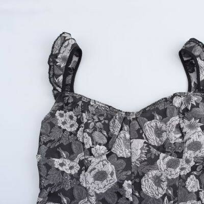 European and American Style Women's Clothing Temperament Jacquard Waist Cinched Short Suspender Dress photo-3