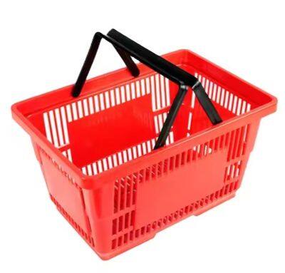 30L Supermarket Plastic Shopping Basket With Metal Handles, Wire Handles Supermarket Shopping Baskets