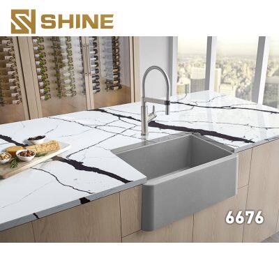 Widely Used Engineered Calacatta Quartz Artificial Stone Slab Solid Surface Polished for Hospital Mall Home Kitchen Table photo-2