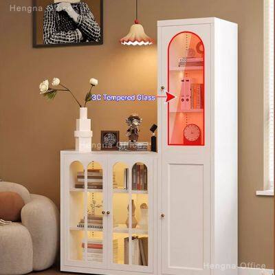 Minimalist Steel Credenza-CBT534 with Fluted Glass& Adjustable Partition |Mid-Century Modern Furniture for Entryway & Hallway