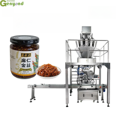 Genyond Máquina de llenado de frascos, botellas y latas de encurtidos dulces de chile rojo y máquina de tapado. En venta caliente