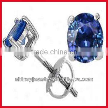 solitaire accent round AAA cubic zirconia sapphire stud earring