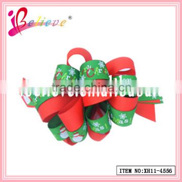 Merry christmas best gifts for girls wholesale grosgrain curly ribbon christmas hair barrette (XH11-4556)