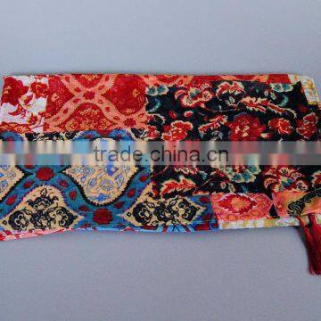 Wholesale New Lady Fashion Patch Printed Cotton Scarf With Tassel