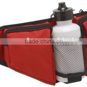 Red sport waist bag with water bottle mesh bag