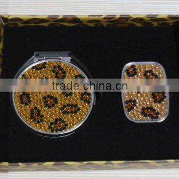 2016 Rhinestone Compact Mirror Bling Pill Box Zebra Design Wholesale