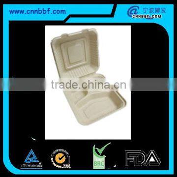 Biodegradable disposable 8'' and 10'' fold food boxes with 3 compartment