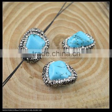 LFD-0046B Wholesale Druzy Turquoise Stone Pave Rhinestone Crystal Connector Beads For Making Bracelet