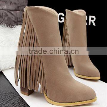 70mm Girl Tassel Thick Heel Red Suede Nude Mature Sexy Women High Heels Boots photo-4