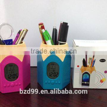 Multi-functional Calendar Pencil Desk Clock With Pen Holder /Brush Pot Table Clock/ Gift Set Wholesale OEM/ODM Manufacturer photo-5