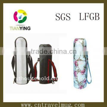 350-1000ml full color printing stainless steel thermos vacuum flasks with leather pouch