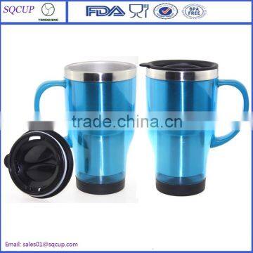 Promotional BPA free 450ml double wall stainless steel coffee thermos cup with plastic handle