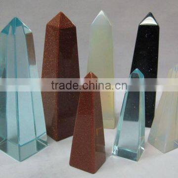 Nature stone blue glass pyramid jewelry beads