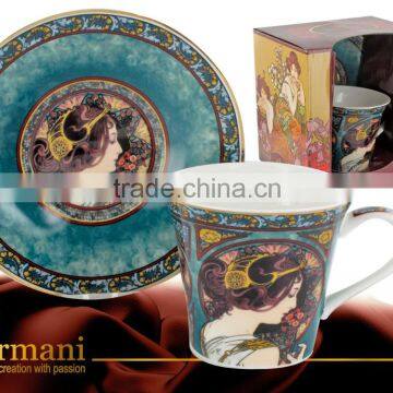 CARMANI Cup & Saucer of ALFONS MUCHA Collection