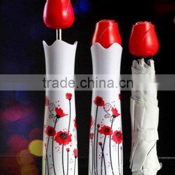 New Design Rose flower Bottle cap Umbrella 3-Fold Anti UV Sun Rain umbrella