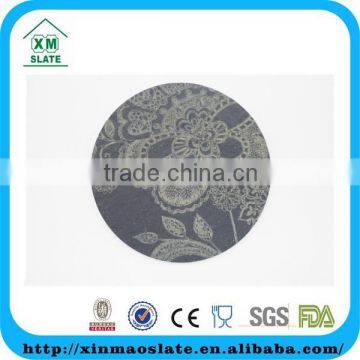 [factory direct] Dia10cm Cut Edge Round Laser Engraved Slate Coaster Item BD-1010CD1AJ