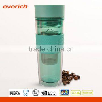 16oz Double Wall BPA Free button cap plastic mug tea infuser tumbler