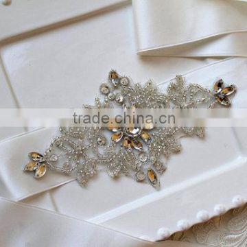 Bridal crystal rhinestone ribbon sash,Beaded applique wedding belts and sashes