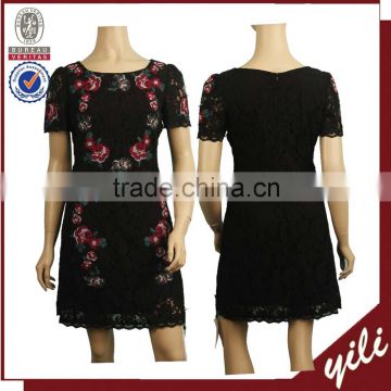 China direct factory sleeveless embroider lace middle aged women fashion dress D-16141