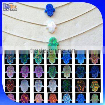 Wholesale 925 Sterling Silver Opal Hamsa Hand Pendant Necklace/ Synethic Opal Hamsa Necklace/Opal Charm Necklace Jewelry                        
                                                Quality Choice