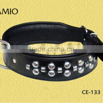 CE 133 Leather dog collar padded with clincher