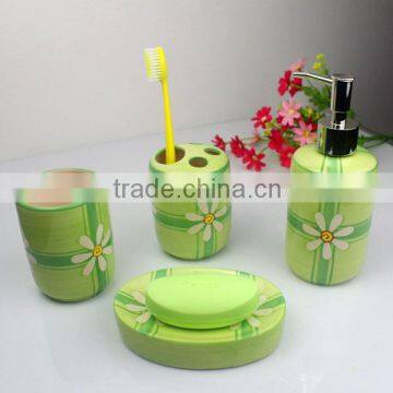 Handpainted ceramic bathroom set with flower design