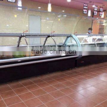 Deli food display counter serve over case black color meat chiller fresh fish showcase                        
                                                Quality Choice