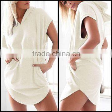 Oem Wholesale New Style Women Smart Casual Loose Hoodies Hooded Short Sleeve Long Shirt Blouse Top Sports Mini Sexy Shirt Dress photo-4