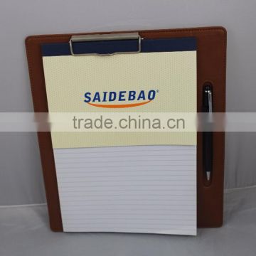 Hot sales promotional A4 size pu/genuine leather writing tablet with customer logo and pen