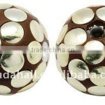 Handmade Indonesia Beads, with Brass Core, Round, Chocolate, about 25x22mm, hole: 3mm(IPDL-A010-4)