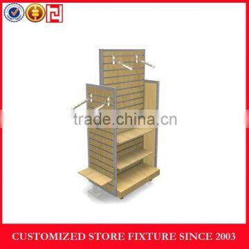 3 sides wood clothing display rack with hanging rail for store