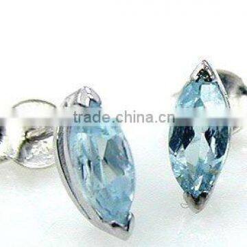 1.35ctw Genuine Blue Topaz Marquise & .925 Silver Stud Earrings