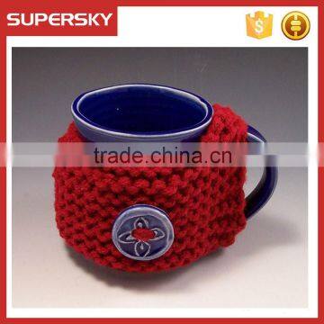 V-160 Button hand knitted cosy sleeve cup mug sweater/button sweater/cup accessory