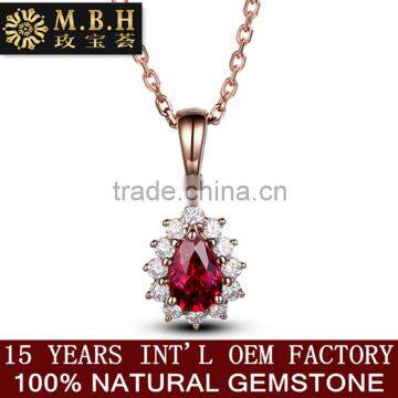 MBH jewellery hot sale classic diamond gems jewelry 18k glod inlay natural red ruby precious gemstone pendant necklace for women