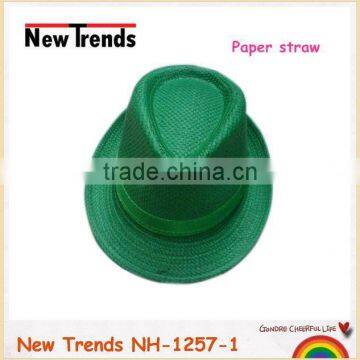 Fashion green color paper straw fedora hat