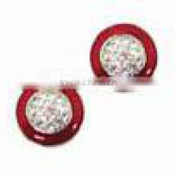 Trendy metal silver round with crystal and red enamel earrings ,Customized Colors or LOGO and OEM design accept