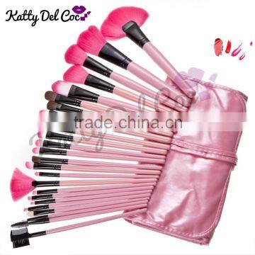 Best quality Pink 24pcs natural hair Pony professional makeup brush set with PU bag