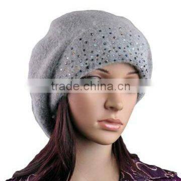 Women Girl Slouchy Bling Stone Fluffy Knit Beanie Crochet Rib Pom Pom Hat