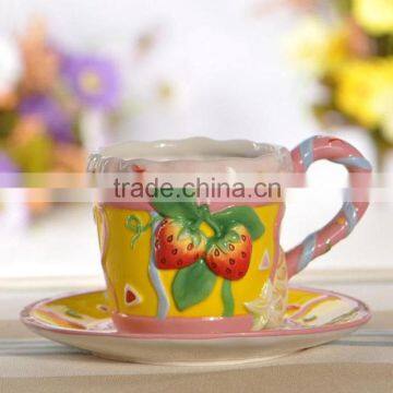 ceramic handpaint mug stawberry relief tray