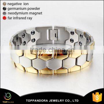 Gold Silver Two Tone Stainless Steel Power Magnetic Bracelet for Woman With Element of Magnets                        
                                                Quality Choice