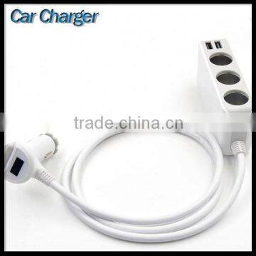 3 Cigarette Power Adapter DC Outlet Splitter 4 Usb Portable Ports Car Charger With Clip