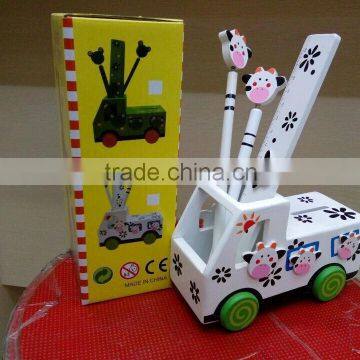 Eco-friendly Kids wood car shaped pen holder