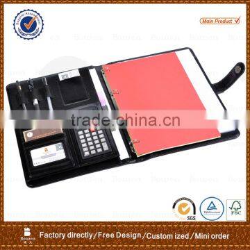4 Ring Binder A4 PU File Folder With Calculator Black / Hand Made Ring Binder File Folder With Snap Closure photo-3