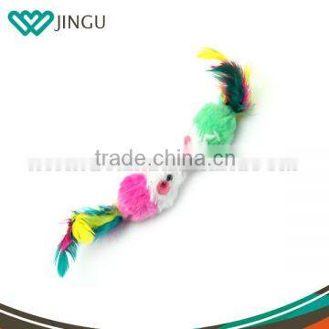 Wholesale cat teaser toys with feather true rabbit hair cat toy mouse