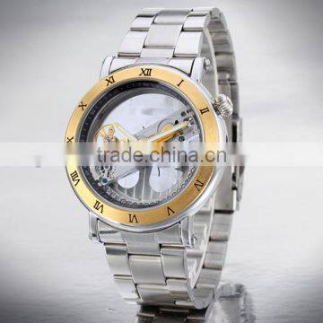 luxury no battery skeleton transparent automatic mechanical watch stainless men wrist watch
